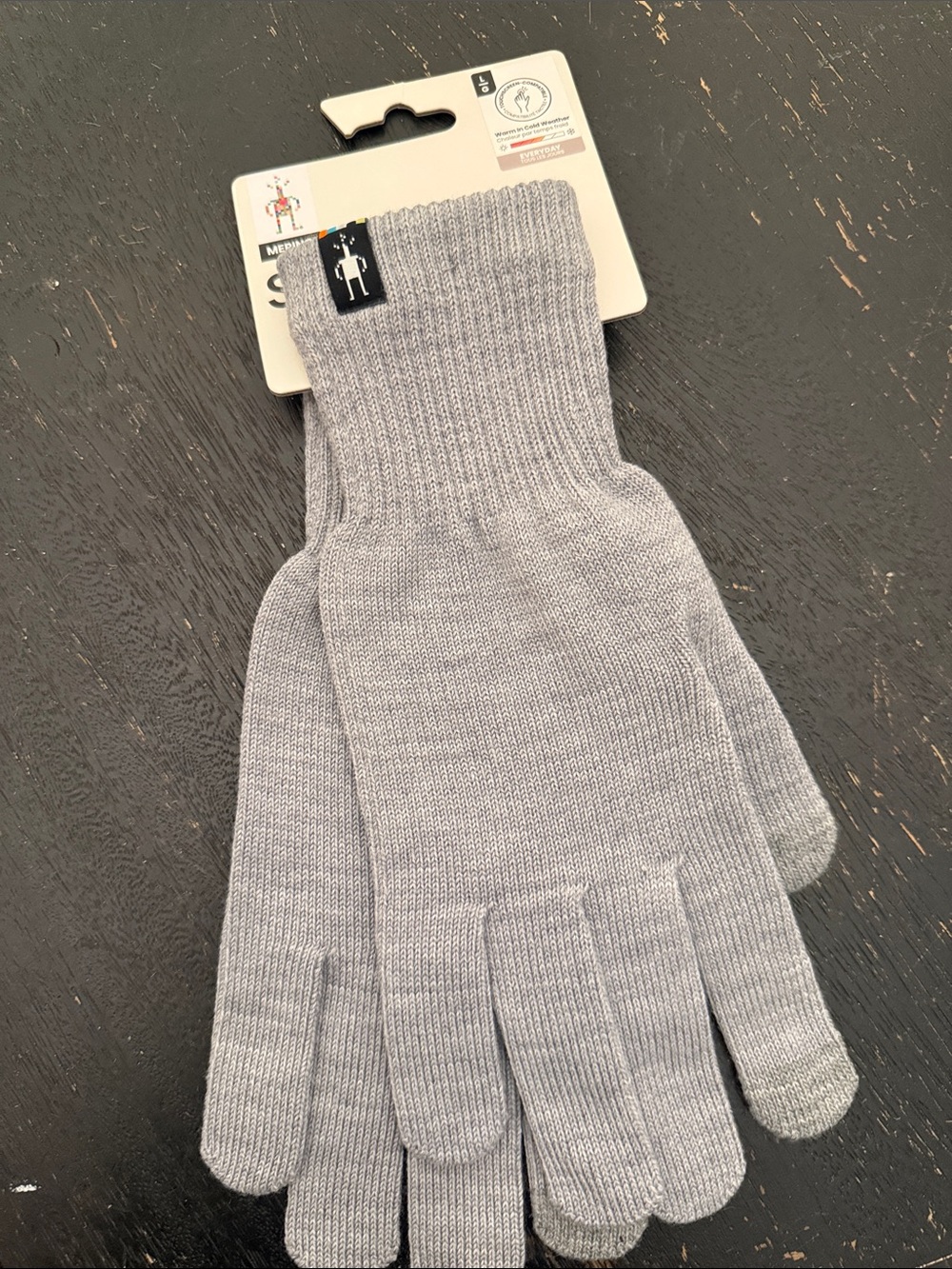 Smartwool Merino Wool Liner Gloves Knit Ribbed Cuffs Light Gray Size Large NWT